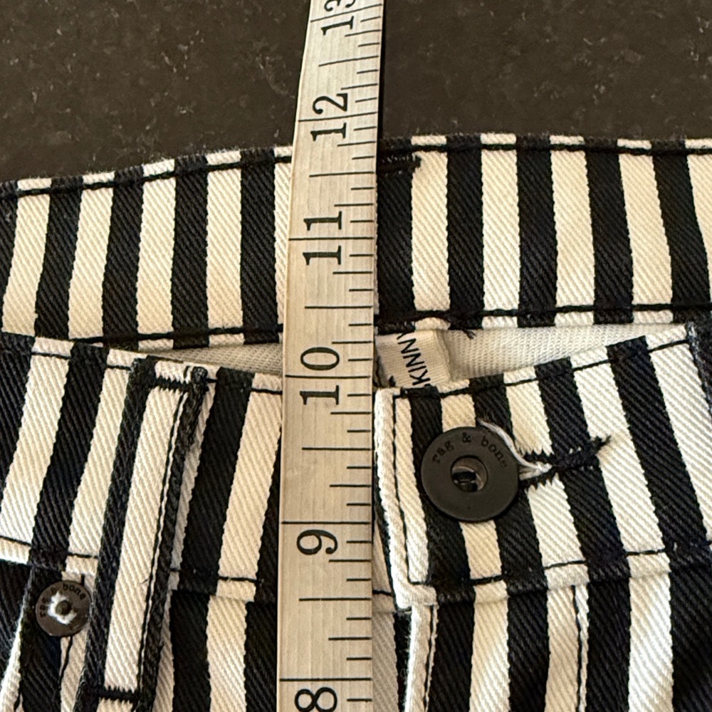 Rag & Bone High-Rise Ankle Skinny Jeans in Oba Black/White Stripe Waist 25 - Picture 11 of 13
